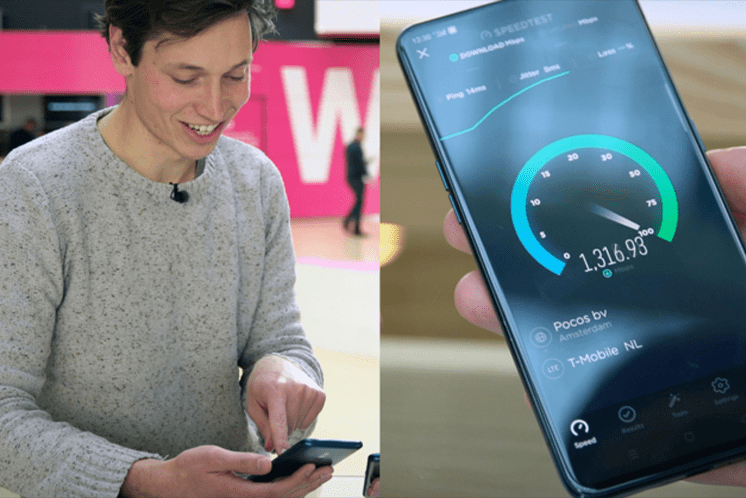5G snelheidstest in November 2019 op het netwerk van T-Mobile / telefoon OPPO Reno 5G